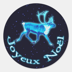 Pegatina Redonda Joyeux Noё l - Blue Caribou (Reno)