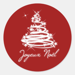 Pegatina Redonda Joyeux Noël con árbol de Navidad