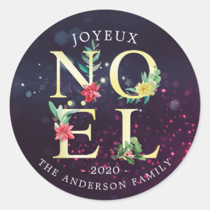 Pegatina Redonda Joyeux Noel Feliz Navidad Feliz Año Nuevo