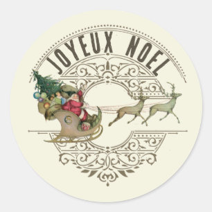 Pegatina Redonda Joyeux Noel Santa Reindeer Feliz Navidad