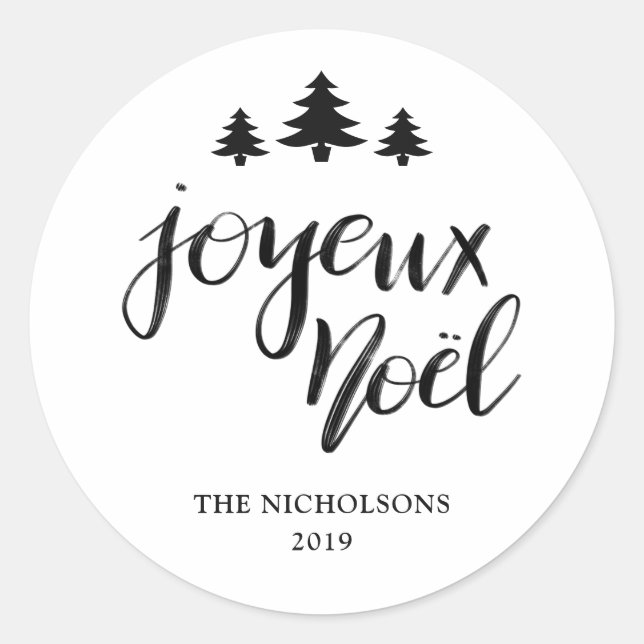 Pegatina Redonda Joyeux Noel | Vacaciones modernas manuscritas (Anverso)