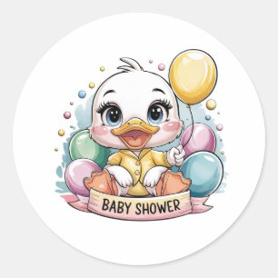 Pegatina Redonda Joyful Duckling Baby Shower