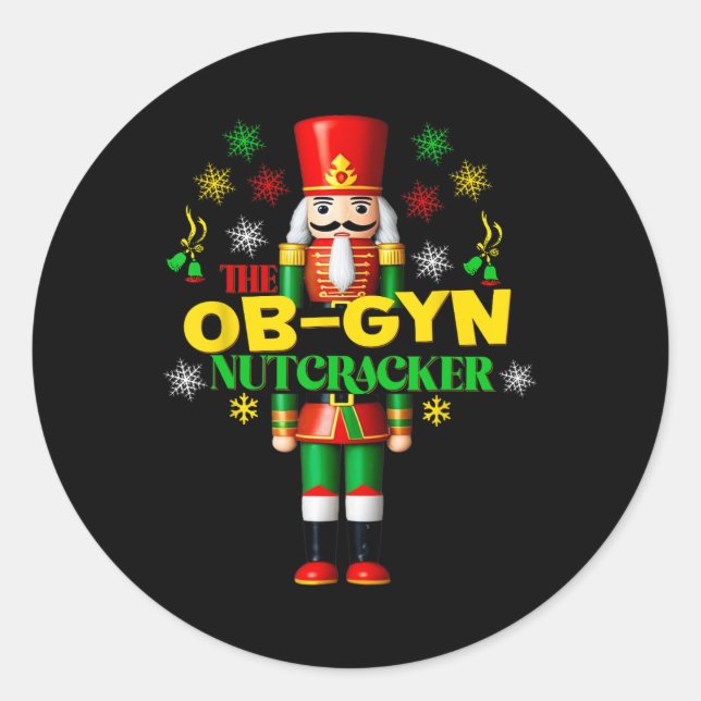 Pegatina Redonda Joyful Nutcracker Ob-gyn Fun Navidad Gyn (Anverso)