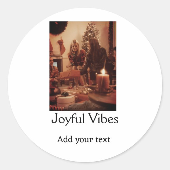 Pegatina Redonda Joyful Vibes add family Christmas photo name simpl (Anverso)
