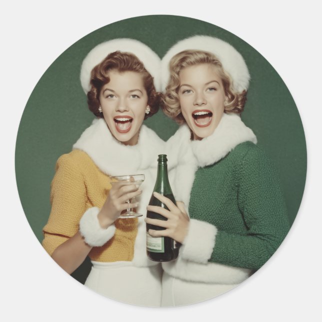 Pegatina Redonda Joyful Winter Champagne Celebration (Anverso)