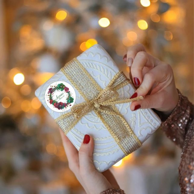 Pegatina Redonda Joyous Moments Floral holiday Wreath Sticker (Subido por el creador)