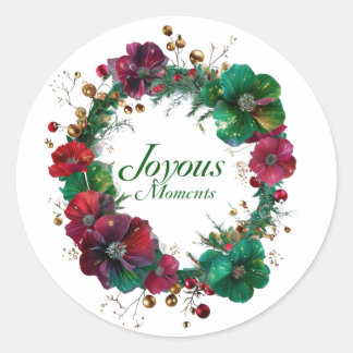 Pegatina Redonda Joyous Moments Floral holiday Wreath Sticker