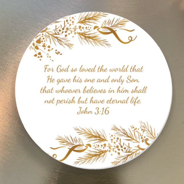 Pegatina Redonda Juan 3:16 Escritura Biblia Elegantes Navidades Dor (John 3:16 For God so love the world custom scripture elegant gold Christmas sticker for gifts cards.)