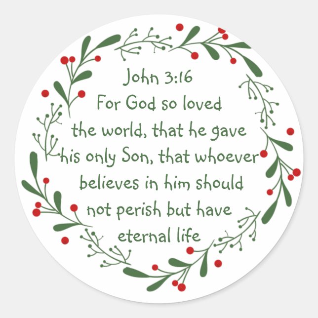 Pegatina Redonda Juan 3:16 Por Dios tan amado los Navidades del mun (Anverso)