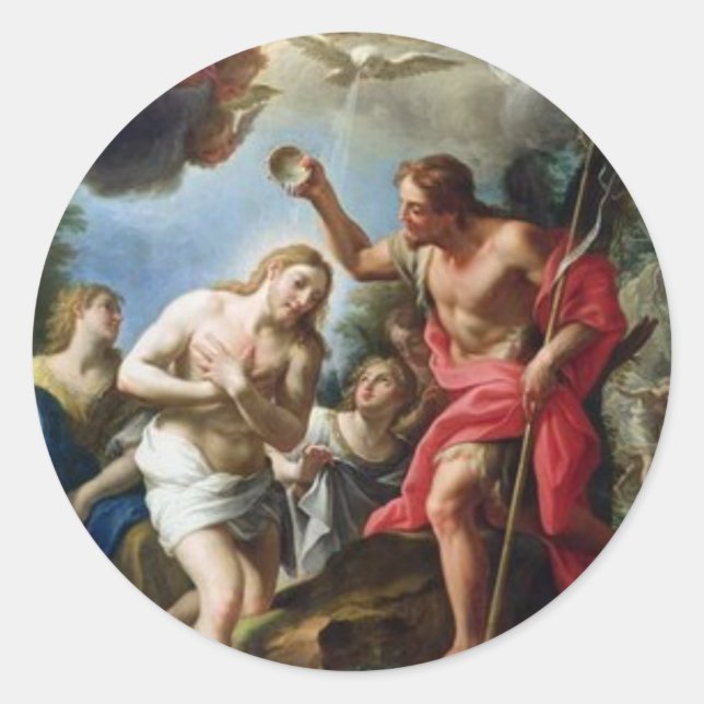 Pegatina Redonda Juan Bautista-bautizador-Cristo-por-Trevisani (Anverso)