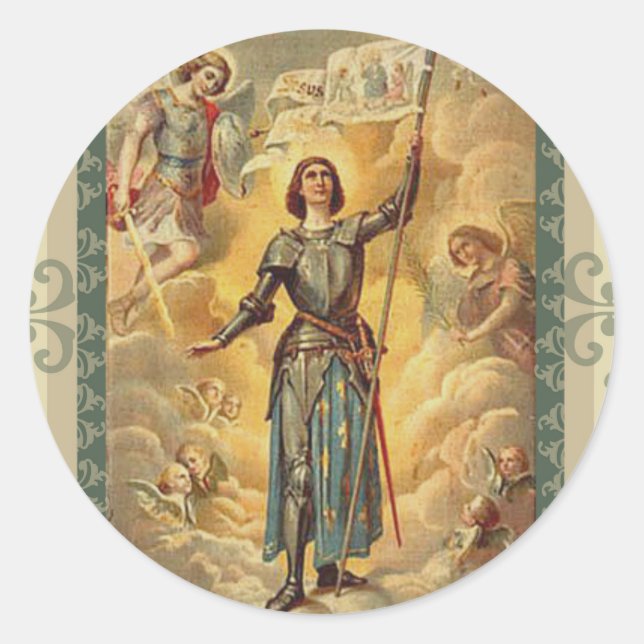 Pegatina Redonda Juana de Arco St. Michael Angels Soldier (Anverso)