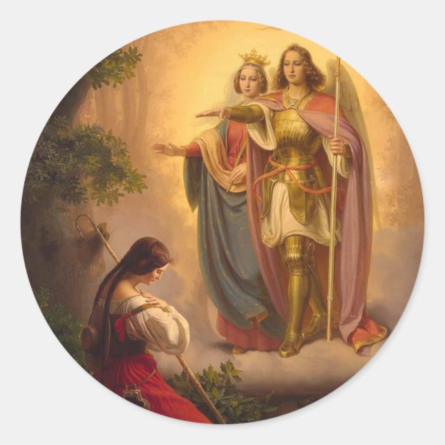 Pegatina Redonda Juana de Arco St. Michael Catherine Alexandria (Anverso)