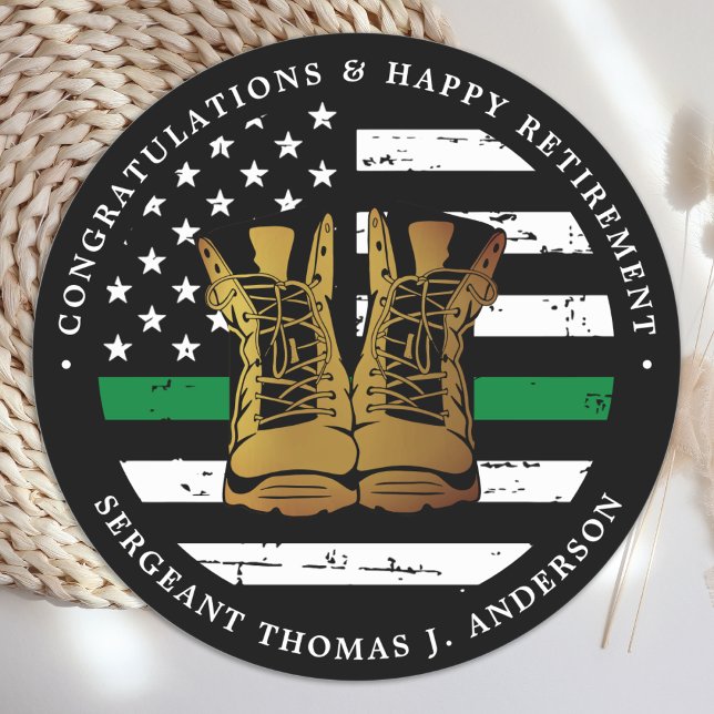 Pegatina Redonda Jubilación de soldado de bandera delgada de la lín (Subido por el creador)