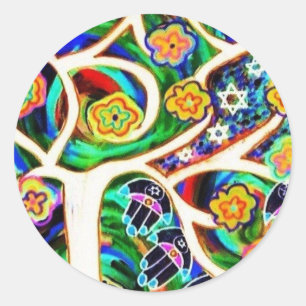 Pegatina Redonda Judaica Hamsa Ivory Tree Of Life