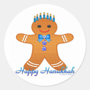 Pegatina Redonda Judaica Hanukkah Gingerbread Man Menorah