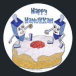 Pegatina Redonda Judaica Happy Hanukkah Dancing Dreidels Doughnut<br><div class="desc">Está viendo la colección Lee Hiller Designs of Home and Office Decor, Apparel, Gifts and Collectibles. Los diseños incluyen la fotografía Lee Hiller y la colección de arte digital de medios mixtos. Puedes ver su fotografía de la naturaleza en http://HikeOurPlanet.com/ y seguir su blog de senderismo dentro del Parque Nacional...</div>