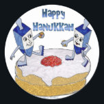 Pegatina Redonda Judaica Happy Hanukkah Dancing Dreidels Doughnut<br><div class="desc">Está viendo la colección Lee Hiller Designs of Home and Office Decor, Apparel, Gifts and Collectibles. Los diseños incluyen la fotografía Lee Hiller y la colección de arte digital de medios mixtos. Puedes ver su fotografía de la naturaleza en http://HikeOurPlanet.com/ y seguir su blog de senderismo dentro del Parque Nacional...</div>
