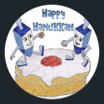 Pegatina Redonda Judaica Happy Hanukkah Dancing Dreidels Doughnut<br><div class="desc">Está viendo la colección Lee Hiller Designs of Home and Office Decor, Apparel, Gifts and Collectibles. Los diseños incluyen la fotografía Lee Hiller y la colección de arte digital de medios mixtos. Puedes ver su fotografía de la naturaleza en http://HikeOurPlanet.com/ y seguir su blog de senderismo dentro del Parque Nacional...</div>