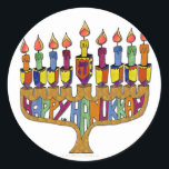 Pegatina Redonda Judaica Happy Hanukkah Dreidel Menorah<br><div class="desc">Está viendo la colección Lee Hiller Designs of Home and Office Decor, Apparel, Gifts and Collectibles. Los diseños incluyen la fotografía Lee Hiller y la colección de arte digital de medios mixtos. Puedes ver su fotografía de la naturaleza en http://HikeOurPlanet.com/ y seguir su blog de senderismo dentro del Parque Nacional...</div>