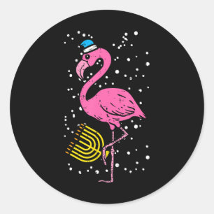 Pegatina Redonda Judía Flamingo Menorah Bird Lover Hanukkah