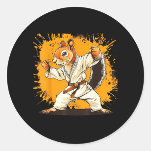 Pegatina Redonda Judo Ardilla Acuarela Taekwondo Karate MMA