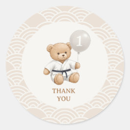 Pegatina Redonda Judo Bear Turns One" – 1st Birthday 【Black-belt】