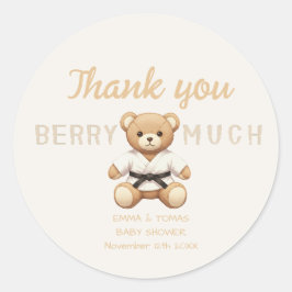 Pegatina Redonda Judo Black Belt Bear Baby Shower Collection