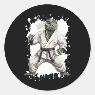 Pegatina Redonda Judo, luchador de animales Alligator Karate