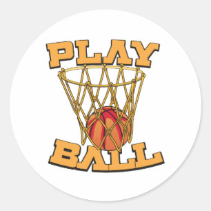 Pegatina Redonda Juega Baloncesto Baloncesto.