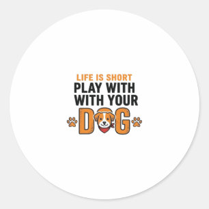 Pegatina Redonda Juega Con Tu Perro Diseño De Grabado Antiguo Diver