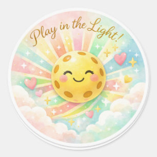 Pegatina Redonda “Juega en la Luz – Sol de Pickleball Pastel