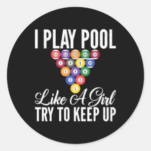 Pegatina Redonda Juego Al Piscina Como Un Trío Chica Para Mantener 