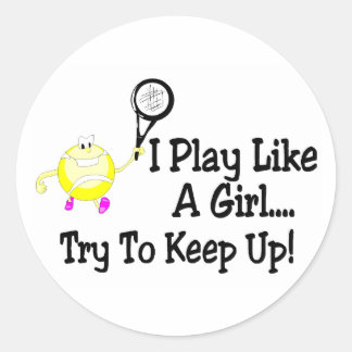 Pegatina Redonda Juego Como Un Chica Intento Mantener El Tenis