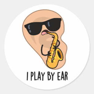 Pegatina Redonda Juego Con Ear Funny Pun Saxofón
