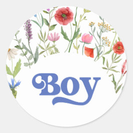 Pegatina Redonda Juego de Baby Shower Boy Wildflower