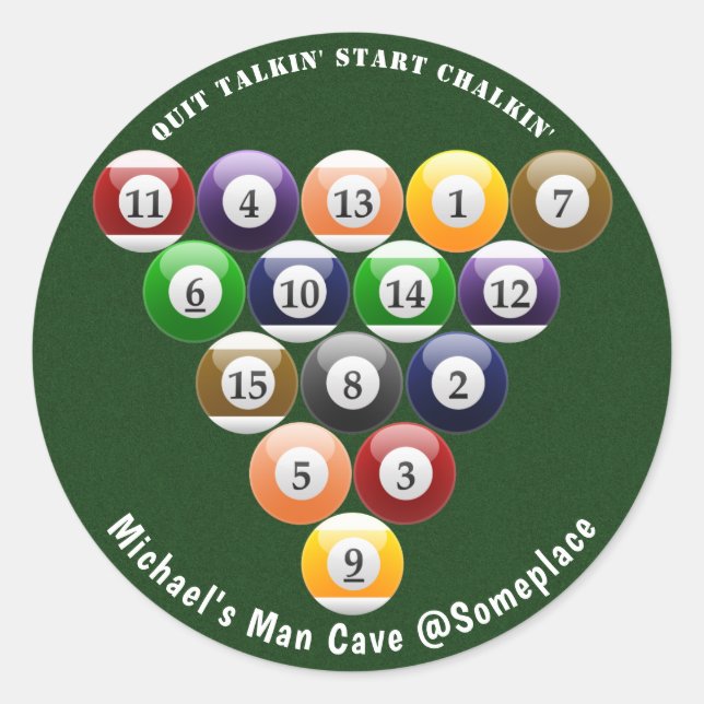 Pegatina Redonda Juego de billar de 8 bolas de billar para rack de  (Anverso)