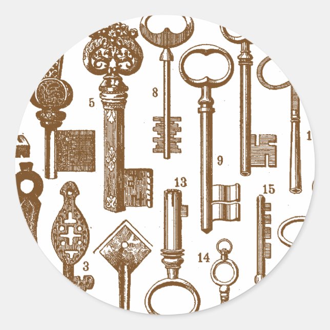 Pegatina Redonda Juego de claves antiguas de moda (Anverso)