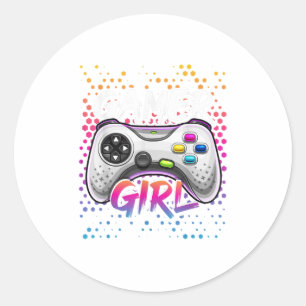 Pegatina Redonda Juego de control de videojuegos para Chica de juga