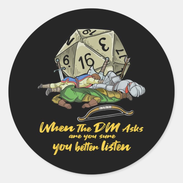 Pegatina Redonda Juego de fichas cuando el DM pregunta (Anverso)