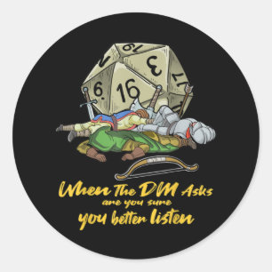 Pegatina Redonda Juego de fichas cuando el DM pregunta