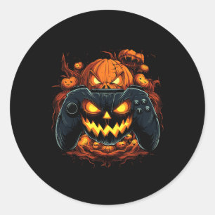Pegatina Redonda Juego de Halloween Jack O Lantern Pumpkin Face