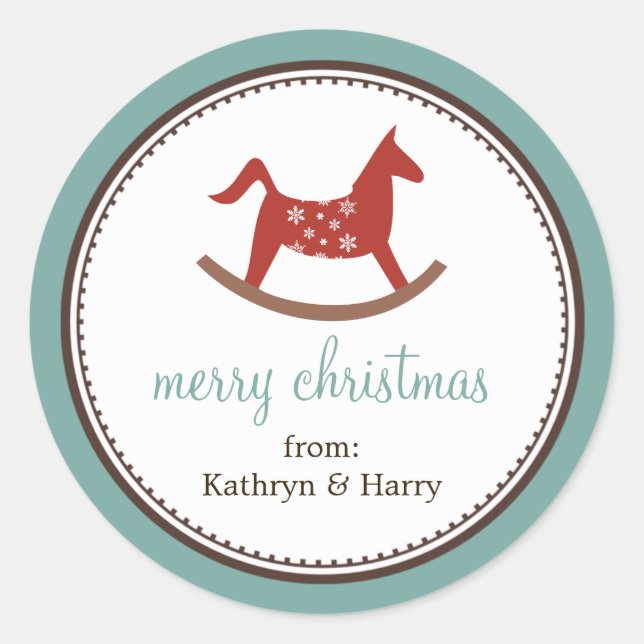 Pegatina Redonda Juego de juguete de caballo de roca navidades azul (Anverso)