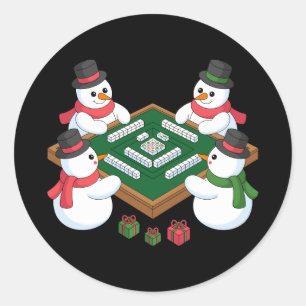 Pegatina Redonda Juego de Mahjong de Hombre de Nieve de Navidad Mes