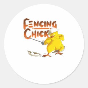 Pegatina Redonda Juego de palabras divertido de pollo con esgrima d
