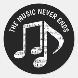 Pegatina Redonda Juego de Pegatinas de notas de música negra