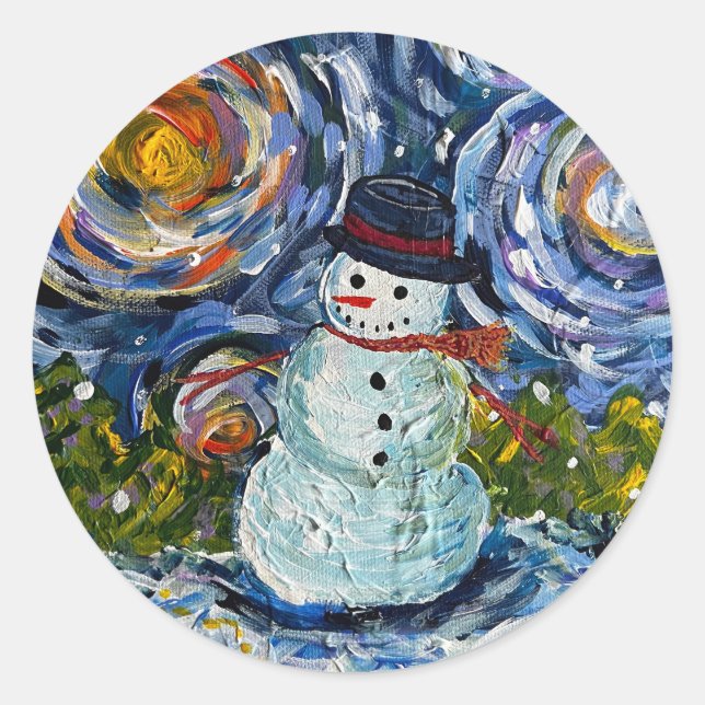 Pegatina Redonda Juego de pegatinas de Snowman (Anverso)