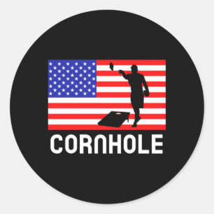 Pegatina Redonda Juego de tablero de Cornhole hombres mujeres bande