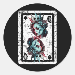 Pegatina Redonda Juego De Tarjetas Góticas Queen Of Spades Hallowee