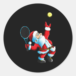 Pegatina Redonda Juego de tenis de Navidad Santa Claus Raqueta de t