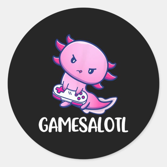 Pegatina Redonda Juego de vídeo Axolotl Cute (Anverso)